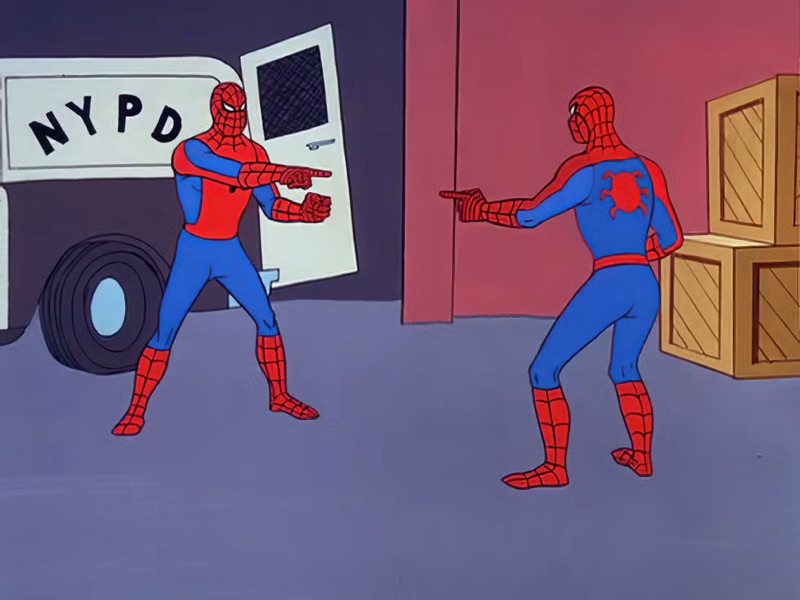 El meme de los dos Spiderman idénticos señalándose el uno al otro